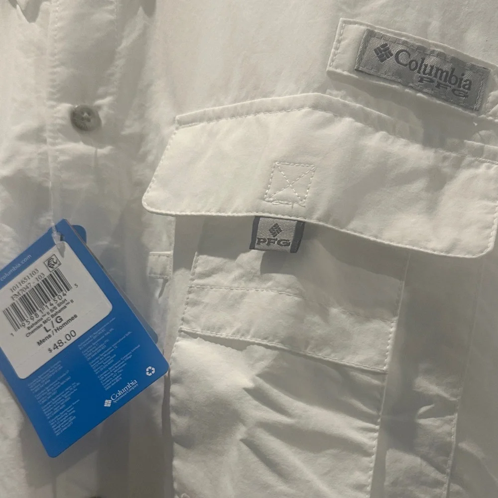 Columbia Men's White Casual Button Down Shirt omni shade relaxed Fit Size L - Picture 13 of 16